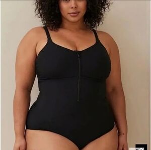 Torrid corset tie back one piece black swimsuit sz 1
